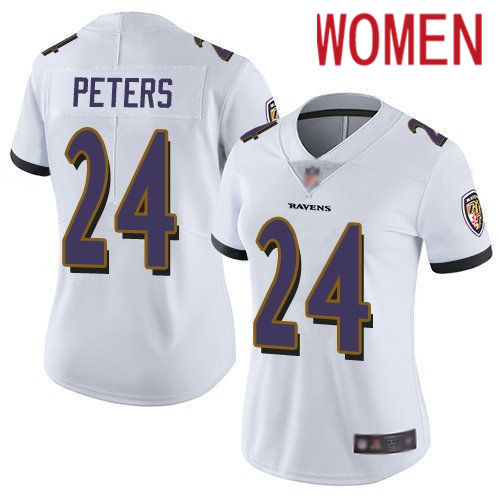 Women Baltimore Ravens 24 Marcus Peters Nike White Game NFL Jersey